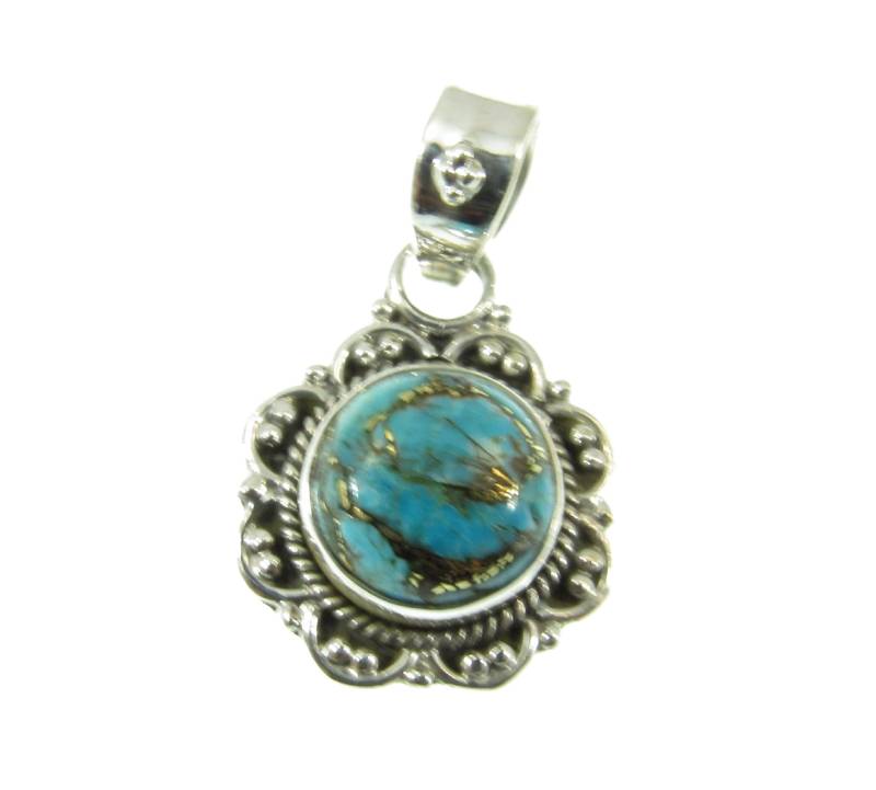 Handgefertigte Solid 925 Sterling Silber Und Kupfer Türkis Cabochon Anhänger von RenegadeJewelryStore