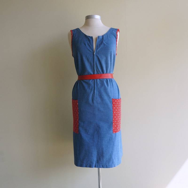 1960S Denim Rote Tulpe Bandana Taschen, Ärmelloses Etui | L von RenegadeRevival