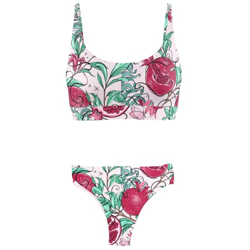 Renelle Damen Bikini – Nachhaltiges Bikini-Set mit klassischem Schnitt – Hochwertiges Bikini-Oberteil & Bikinihose – UV-Schutz, chlorresistent & schnelltrocknend – Größe M (Pomegranate Passion) von Renelle