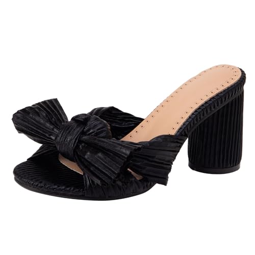 Renessmi Blockabsatz Bogen Mode Mules Ohne Verschluss Damen Pantoffeln Round Heel Offene Zeh Pleated Slingback Hausschuhe Pantoffeln Footwear Glitzer-Schwarz Gr 40.5 EU-42 Cn Renessmi Blockabsatz Bogen Mode Mules Ohne Verschluss Damen Pantoffeln Round Heel Offene Zeh Pleated Slingback Hausschuhe Pantoffeln Footwear Glitzer-Schwarz Gr 40.5 EU-42 Cn von Renessmi