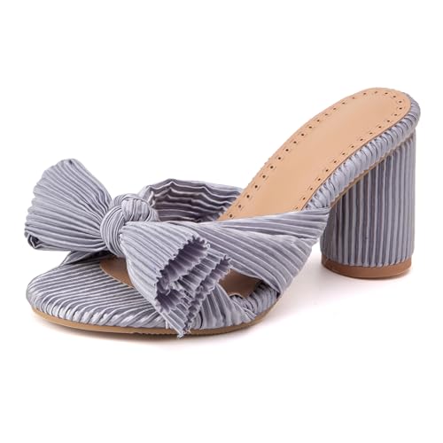 Renessmi Blockabsatz Bogen Mode Mules Ohne Verschluss Damen Pantoffeln Round Heel Offene Zeh Pleated Slingback Hausschuhe Pantoffeln Footwear Grau Gr 36.5 EU-37 Cn Renessmi Blockabsatz Bogen Mode Mules Ohne Verschluss Damen Pantoffeln Round Heel Offene Zeh Pleated Slingback Hausschuhe Pantoffeln Footwear Grau Gr 36.5 EU-37 Cn von Renessmi
