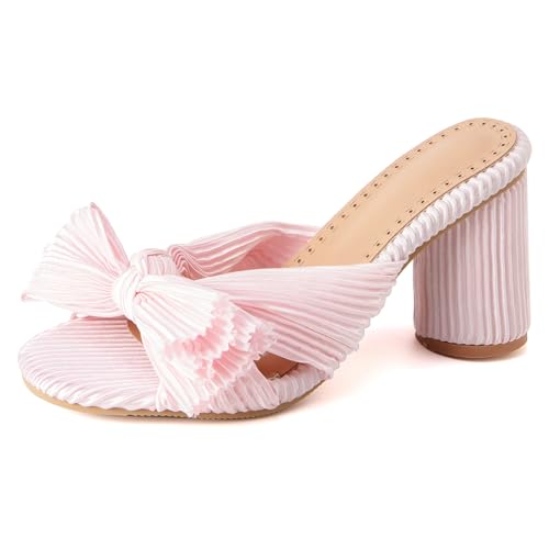 Renessmi Blockabsatz Bogen Mode Mules Ohne Verschluss Damen Pantoffeln Round Heel Offene Zeh Pleated Slingback Hausschuhe Pantoffeln Footwear Light-Pink Gr 51 EU-53 Cn Renessmi Blockabsatz Bogen Mode Mules Ohne Verschluss Damen Pantoffeln Round Heel Offene Zeh Pleated Slingback Hausschuhe Pantoffeln Footwear Light-Pink Gr 51 EU-53 Cn von Renessmi