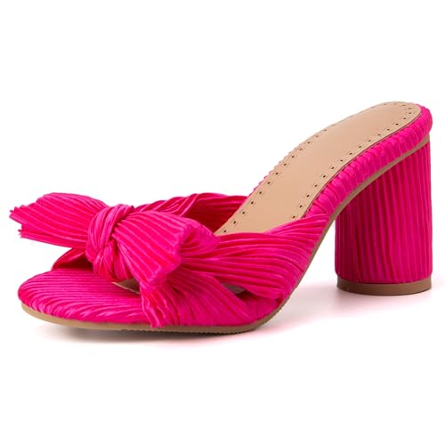 Renessmi Blockabsatz Bogen Mode Mules Ohne Verschluss Damen Pantoffeln Round Heel Offene Zeh Pleated Slingback Hausschuhe Pantoffeln Footwear Rose-Rot Gr 49 EU-51 Cn Renessmi Blockabsatz Bogen Mode Mules Ohne Verschluss Damen Pantoffeln Round Heel Offene Zeh Pleated Slingback Hausschuhe Pantoffeln Footwear Rose-Rot Gr 49 EU-51 Cn von Renessmi