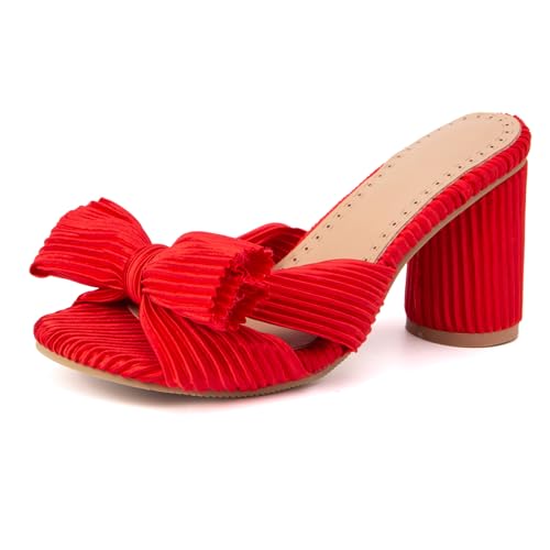 Renessmi Blockabsatz Bogen Mode Mules Ohne Verschluss Damen Pantoffeln Round Heel Offene Zeh Pleated Slingback Hausschuhe Pantoffeln Footwear Rot Gr 45 EU-47 Cn Renessmi Blockabsatz Bogen Mode Mules Ohne Verschluss Damen Pantoffeln Round Heel Offene Zeh Pleated Slingback Hausschuhe Pantoffeln Footwear Rot Gr 45 EU-47 Cn von Renessmi