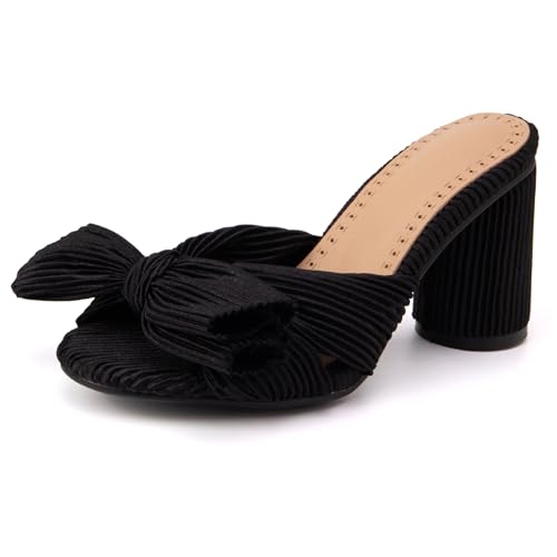 Renessmi Blockabsatz Bogen Mode Mules Ohne Verschluss Damen Pantoffeln Round Heel Offene Zeh Pleated Slingback Hausschuhe Pantoffeln Footwear Schwarz Gr 41 EU-43 Cn Renessmi Blockabsatz Bogen Mode Mules Ohne Verschluss Damen Pantoffeln Round Heel Offene Zeh Pleated Slingback Hausschuhe Pantoffeln Footwear Schwarz Gr 41 EU-43 Cn von Renessmi
