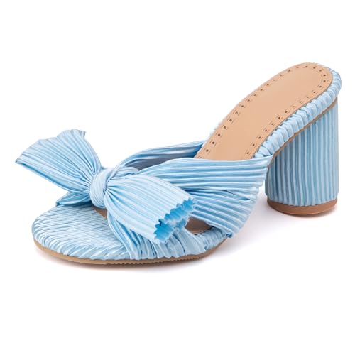 Renessmi Blockabsatz Bogen Mode Mules Ohne Verschluss Damen Pantoffeln Round Heel Offene Zeh Pleated Slingback Hausschuhe Pantoffeln Footwear Skyblau Gr 51 EU-53 Cn Renessmi Blockabsatz Bogen Mode Mules Ohne Verschluss Damen Pantoffeln Round Heel Offene Zeh Pleated Slingback Hausschuhe Pantoffeln Footwear Skyblau Gr 51 EU-53 Cn von Renessmi