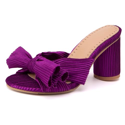 Renessmi Blockabsatz Bogen Mode Mules Ohne Verschluss Damen Pantoffeln Round Heel Offene Zeh Pleated Slingback Hausschuhe Pantoffeln Footwear Violett Gr 40.5 EU-42 Cn Renessmi Blockabsatz Bogen Mode Mules Ohne Verschluss Damen Pantoffeln Round Heel Offene Zeh Pleated Slingback Hausschuhe Pantoffeln Footwear Violett Gr 40.5 EU-42 Cn von Renessmi