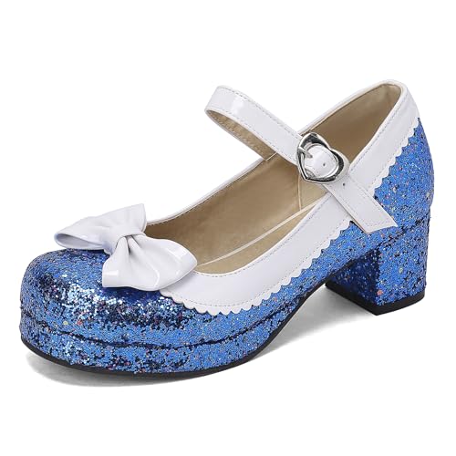 Renessmi Blockabsatz Mary Jane Sweet Bogen Square Toe Damen Schuhe Mid Chunky Heel Knöchelriemchen Plateau Princess Footwear Blau Gr 37 EU-38 Cn Renessmi Blockabsatz Mary Jane Sweet Bogen Square Toe Damen Schuhe Mid Chunky Heel Knöchelriemchen Plateau Princess Footwear Blau Gr 37 EU-38 Cn von Renessmi