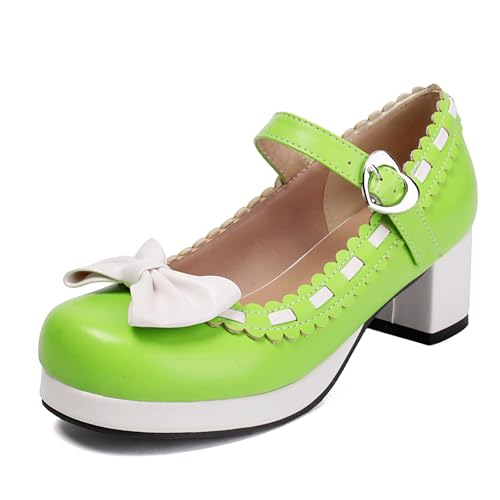 Renessmi Blockabsatz Mary Jane Sweet Bogen Square Toe Damen Schuhe Mid Chunky Heel Knöchelriemchen Plateau Princess Footwear Grün Gr 36.5 EU-37 Cn Renessmi Blockabsatz Mary Jane Sweet Bogen Square Toe Damen Schuhe Mid Chunky Heel Knöchelriemchen Plateau Princess Footwear Grün Gr 36.5 EU-37 Cn von Renessmi