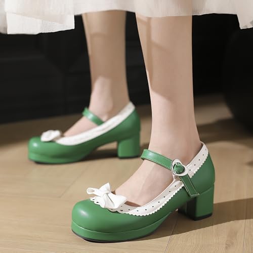 Renessmi Blockabsatz Mary Jane Sweet Bogen Square Toe Damen Schuhe Mid Chunky Heel Knöchelriemchen Plateau Princess Footwear Grün Gr 43 EU-45 Cn Renessmi Blockabsatz Mary Jane Sweet Bogen Square Toe Damen Schuhe Mid Chunky Heel Knöchelriemchen Plateau Princess Footwear Grün Gr 43 EU-45 Cn von Renessmi