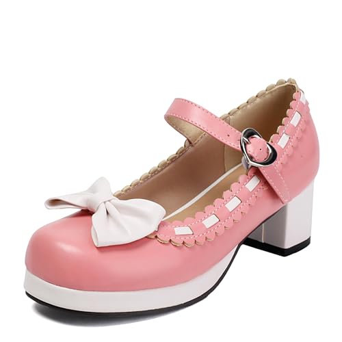 Renessmi Blockabsatz Mary Jane Sweet Bogen Square Toe Damen Schuhe Mid Chunky Heel Knöchelriemchen Plateau Princess Footwear Pink Gr 40.5 EU-42 Cn Renessmi Blockabsatz Mary Jane Sweet Bogen Square Toe Damen Schuhe Mid Chunky Heel Knöchelriemchen Plateau Princess Footwear Pink Gr 40.5 EU-42 Cn von Renessmi