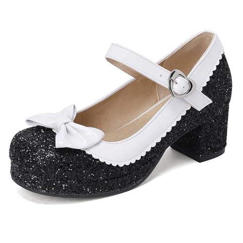 Renessmi Blockabsatz Mary Jane Sweet Bogen Square Toe Damen Schuhe Mid Chunky Heel Knöchelriemchen Plateau Princess Footwear Schwarz Gr 37 EU-38 Cn Renessmi Blockabsatz Mary Jane Sweet Bogen Square Toe Damen Schuhe Mid Chunky Heel Knöchelriemchen Plateau Princess Footwear Schwarz Gr 37 EU-38 Cn von Renessmi