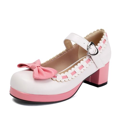 Renessmi Blockabsatz Mary Jane Sweet Bogen Square Toe Damen Schuhe Mid Chunky Heel Knöchelriemchen Plateau Princess Footwear Weiß Gr 45 EU-47 Cn Renessmi Blockabsatz Mary Jane Sweet Bogen Square Toe Damen Schuhe Mid Chunky Heel Knöchelriemchen Plateau Princess Footwear Weiß Gr 45 EU-47 Cn von Renessmi