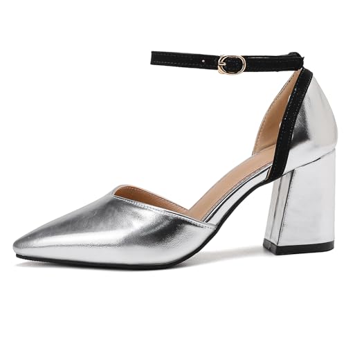 Renessmi Blockabsatz Pointed Toe Knöchelriemchen Damensandalen Schnalle High Chunky Heel Mode Sommer Party Pumps Footwear Silber Gr 40.5 EU-42 Cn Renessmi Blockabsatz Pointed Toe Knöchelriemchen Damensandalen Schnalle High Chunky Heel Mode Sommer Party Pumps Footwear Silber Gr 40.5 EU-42 Cn von Renessmi