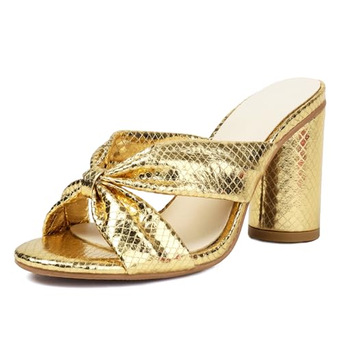 Renessmi Blockabsatz Slingback Glitzer Hochzeit Damensandalen Peep Toe Crisscross Solid Color Mode Prom Footwear Gold Gr 40.5 EU-42 Cn von Renessmi