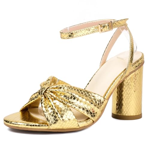 Renessmi Blockabsatz Slingback Glitzer Hochzeit Damensandalen Peep Toe Crisscross Solid Color Mode Prom Footwear Gold Gr 41 EU-43 Cn von Renessmi