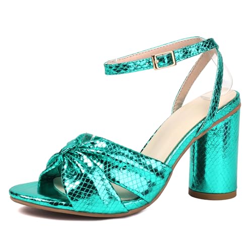Renessmi Blockabsatz Slingback Glitzer Hochzeit Damensandalen Peep Toe Crisscross Solid Color Mode Prom Footwear Grün Gr 36.5 EU-37 Cn von Renessmi