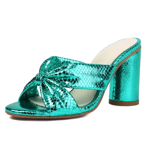 Renessmi Blockabsatz Slingback Glitzer Hochzeit Damensandalen Peep Toe Crisscross Solid Color Mode Prom Footwear Grün Gr 43 EU-45 Cn von Renessmi