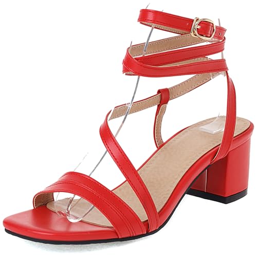 Renessmi Blockabsatz Slingback Strappy Offene Zeh Damensandalen Square Toe Leisure Arbeit Elegant Hochzeit Cross Strap Footwear Rot Gr 32 EU Renessmi Blockabsatz Slingback Strappy Offene Zeh Damensandalen Square Toe Leisure Arbeit Elegant Hochzeit Cross Strap Footwear Rot Gr 32 EU von Renessmi