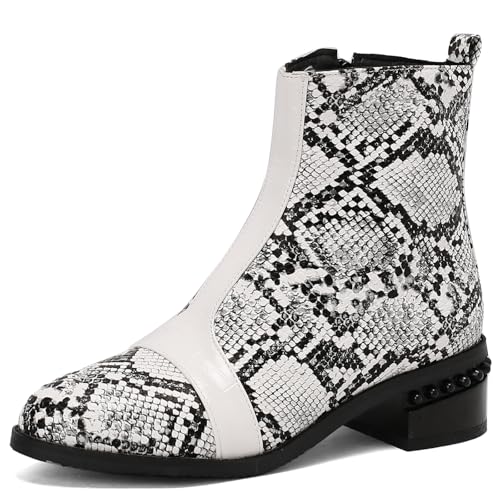 Renessmi Blockabsatz Splicing Damen Stiefeletten Runde Zehen Reißverschluss Mitte Absatz Komfort Snakeskin Mode Kleid Stiefeletten Footwear Snakeskin Gr 47 EU-49 Cn von Renessmi