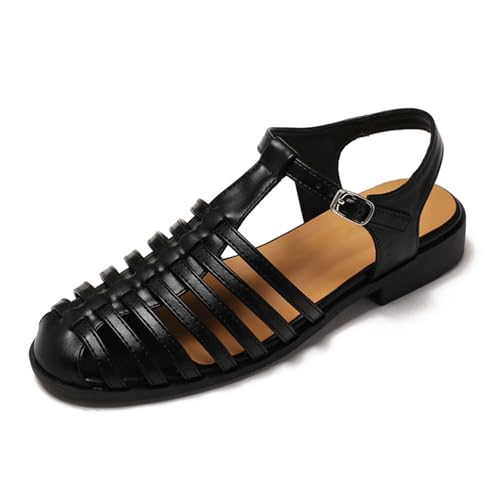 Renessmi Briad Low Mitte Absatz Runde Zehen Slingback Damen Römersandalens Komfort Geschlossen Ösen Leisure Strand Footwear Schwarz Gr 40.5 EU-42 Cn von Renessmi