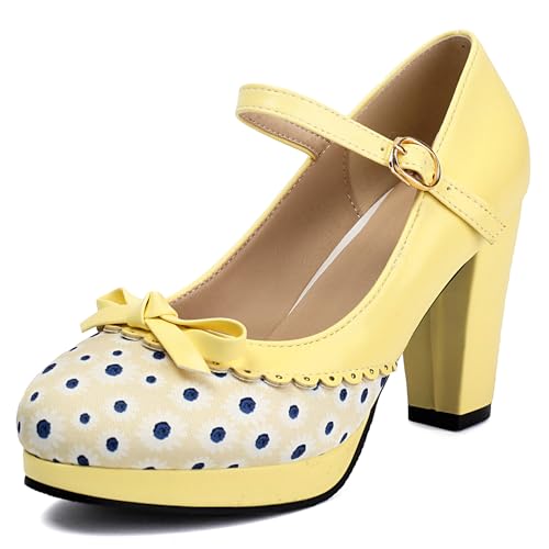 Renessmi Chunky Heel Print Blume Mary Jane Runde Zehen Damen Schuhe Knöchelriemchen Schnalle Bogen Plateau Princess Pumps Footwear Gelb Gr 40.5 EU-42 Cn Renessmi Chunky Heel Print Blume Mary Jane Runde Zehen Damen Schuhe Knöchelriemchen Schnalle Bogen Plateau Princess Pumps Footwear Gelb Gr 40.5 EU-42 Cn von Renessmi