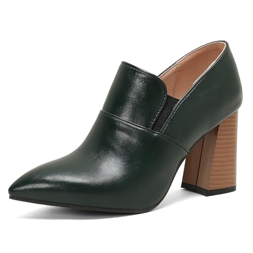 Renessmi Chunky High Schuhe Loafer Damen Pointed Toe Pump Formal Buro Slippers Arbeit Ohne Verschluss Pumps Footwear Dark-Grün Gr 45 EU-47 CN von Renessmi