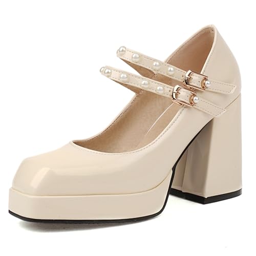Renessmi Concise Plateau Blockabsatz Square Toe Damen Schuhe Weit Fit Knöchelriemchen Solid Color Lack Mary Jane Footwear Aprikose Gr 32 EU Renessmi Concise Plateau Blockabsatz Square Toe Damen Schuhe Weit Fit Knöchelriemchen Solid Color Lack Mary Jane Footwear Aprikose Gr 32 EU von Renessmi