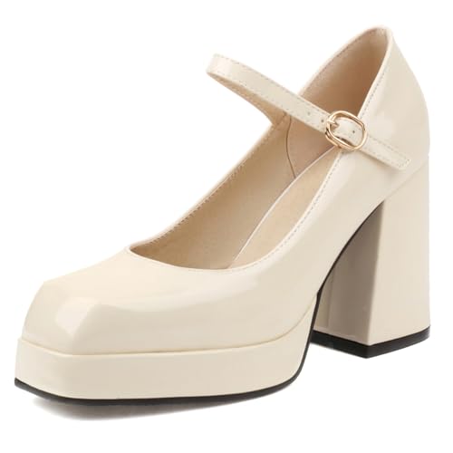 Renessmi Concise Plateau Blockabsatz Square Toe Damen Schuhe Weit Fit Knöchelriemchen Solid Color Lack Mary Jane Footwear Aprikose Gr 35 EU Renessmi Concise Plateau Blockabsatz Square Toe Damen Schuhe Weit Fit Knöchelriemchen Solid Color Lack Mary Jane Footwear Aprikose Gr 35 EU von Renessmi