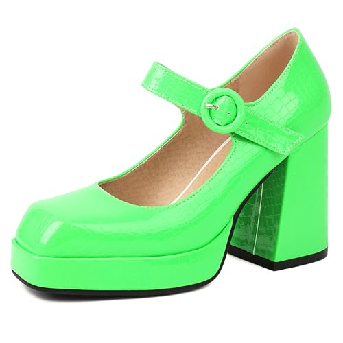 Renessmi Concise Plateau Blockabsatz Square Toe Damen Schuhe Weit Fit Knöchelriemchen Solid Color Lack Mary Jane Footwear Fluorescent-Grün Gr 38 EU-39 Cn Renessmi Concise Plateau Blockabsatz Square Toe Damen Schuhe Weit Fit Knöchelriemchen Solid Color Lack Mary Jane Footwear Fluorescent-Grün Gr 38 EU-39 Cn von Renessmi