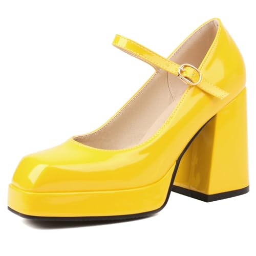 Renessmi Concise Plateau Blockabsatz Square Toe Damen Schuhe Weit Fit Knöchelriemchen Solid Color Lack Mary Jane Footwear Gelb Gr 42 EU-44 Cn Renessmi Concise Plateau Blockabsatz Square Toe Damen Schuhe Weit Fit Knöchelriemchen Solid Color Lack Mary Jane Footwear Gelb Gr 42 EU-44 Cn von Renessmi