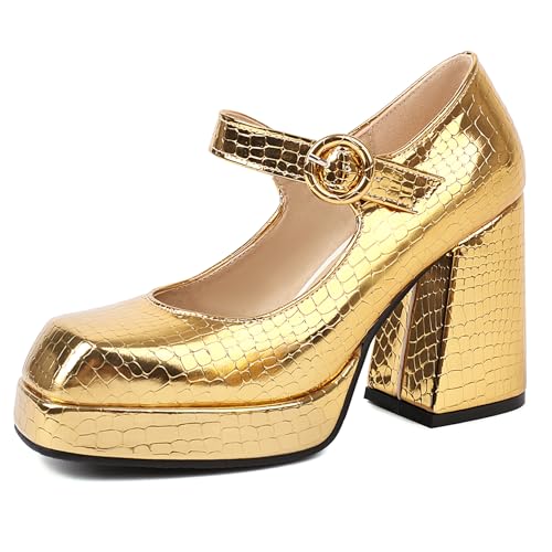 Renessmi Concise Plateau Blockabsatz Square Toe Damen Schuhe Weit Fit Knöchelriemchen Solid Color Lack Mary Jane Footwear Gold Gr 36.5 EU-37 Cn Renessmi Concise Plateau Blockabsatz Square Toe Damen Schuhe Weit Fit Knöchelriemchen Solid Color Lack Mary Jane Footwear Gold Gr 36.5 EU-37 Cn von Renessmi