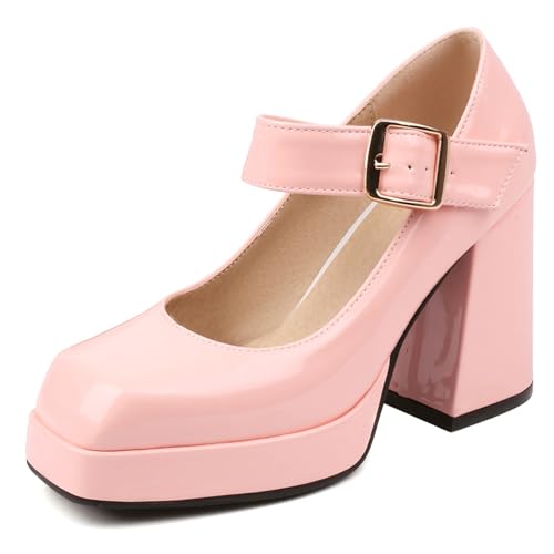 Renessmi Concise Plateau Blockabsatz Square Toe Damen Schuhe Weit Fit Knöchelriemchen Solid Color Lack Mary Jane Footwear Pink Gr 41 EU-43 Cn Renessmi Concise Plateau Blockabsatz Square Toe Damen Schuhe Weit Fit Knöchelriemchen Solid Color Lack Mary Jane Footwear Pink Gr 41 EU-43 Cn von Renessmi