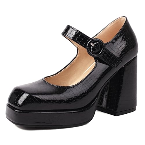 Renessmi Concise Plateau Blockabsatz Square Toe Damen Schuhe Weit Fit Knöchelriemchen Solid Color Lack Mary Jane Footwear Schwarz Gr 33 EU Renessmi Concise Plateau Blockabsatz Square Toe Damen Schuhe Weit Fit Knöchelriemchen Solid Color Lack Mary Jane Footwear Schwarz Gr 33 EU von Renessmi