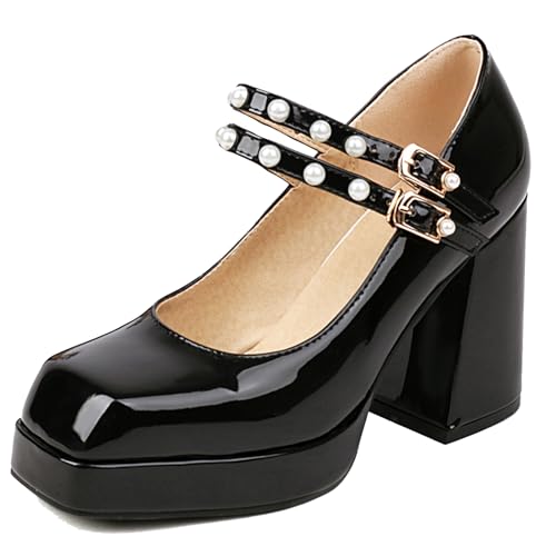 Renessmi Concise Plateau Blockabsatz Square Toe Damen Schuhe Weit Fit Knöchelriemchen Solid Color Lack Mary Jane Footwear Schwarz Gr 45 EU-47 Cn Renessmi Concise Plateau Blockabsatz Square Toe Damen Schuhe Weit Fit Knöchelriemchen Solid Color Lack Mary Jane Footwear Schwarz Gr 45 EU-47 Cn von Renessmi