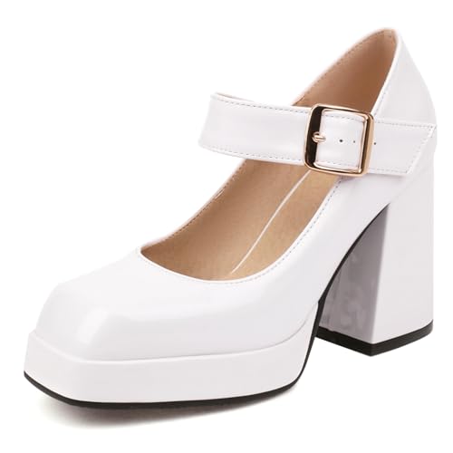 Renessmi Concise Plateau Blockabsatz Square Toe Damen Schuhe Weit Fit Knöchelriemchen Solid Color Lack Mary Jane Footwear Weiß Gr 40 EU-41 Cn Renessmi Concise Plateau Blockabsatz Square Toe Damen Schuhe Weit Fit Knöchelriemchen Solid Color Lack Mary Jane Footwear Weiß Gr 40 EU-41 Cn von Renessmi