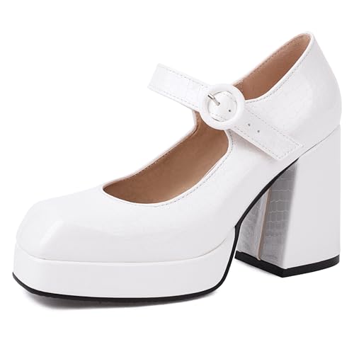 Renessmi Concise Plateau Blockabsatz Square Toe Damen Schuhe Weit Fit Knöchelriemchen Solid Color Lack Mary Jane Footwear Weiß Gr 40.5 EU-42 Cn Renessmi Concise Plateau Blockabsatz Square Toe Damen Schuhe Weit Fit Knöchelriemchen Solid Color Lack Mary Jane Footwear Weiß Gr 40.5 EU-42 Cn von Renessmi