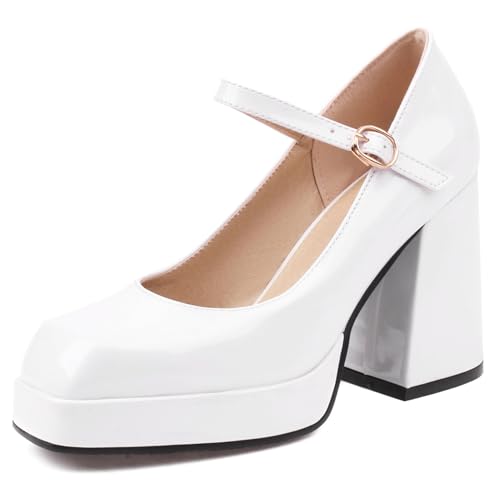 Renessmi Concise Plateau Blockabsatz Square Toe Damen Schuhe Weit Fit Knöchelriemchen Solid Color Lack Mary Jane Footwear Weiß Gr 40.5 EU-42 Cn Renessmi Concise Plateau Blockabsatz Square Toe Damen Schuhe Weit Fit Knöchelriemchen Solid Color Lack Mary Jane Footwear Weiß Gr 40.5 EU-42 Cn von Renessmi