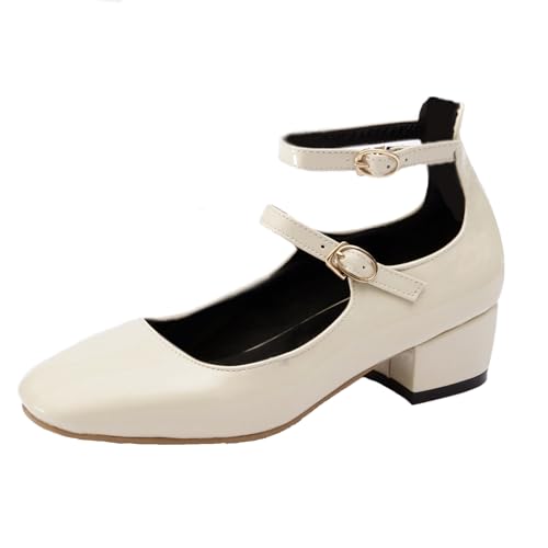 Renessmi Concise Solid Color Square Toe Knöchelriemchen Damen Schuhe Weit Fit Komfort Mitte Blockabsatz Girl Mary Jane Footwear Beige Gr 32 EU Renessmi Concise Solid Color Square Toe Knöchelriemchen Damen Schuhe Weit Fit Komfort Mitte Blockabsatz Girl Mary Jane Footwear Beige Gr 32 EU von Renessmi