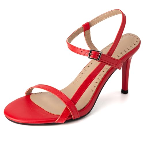Renessmi Concise Stiletto Slingback Offene Zeh Damensandalen Knöchelriemchen Höhe Ferse Runde Zehen Arbeit Sandals Footwear Rot Gr 51 EU-53 Cn von Renessmi