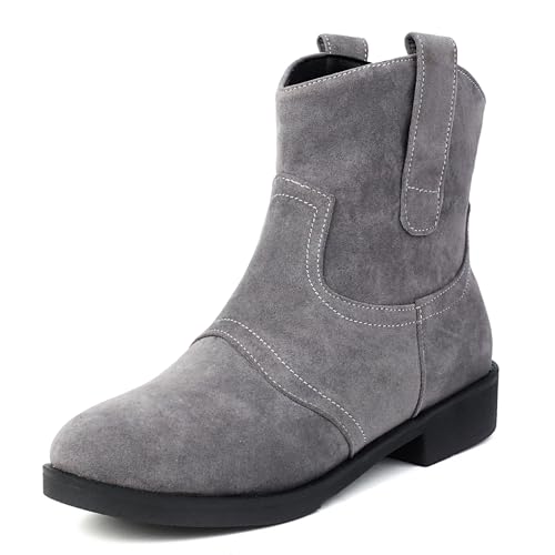 Renessmi Concise Wildleder Niedrige Absatz Leisure Ohne Verschluss Damen Stiefeletten Solid Color Komfort Blockabsatz Herbst Stiefeletten Footwear Grau Gr 40 EU-41 Cn von Renessmi