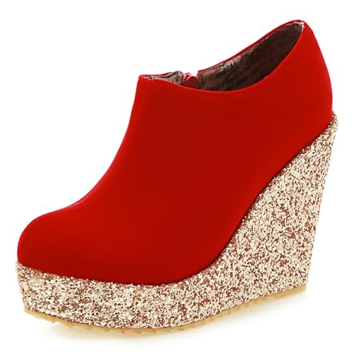 Renessmi Damen Runde Zehen Hohen Keilabsatz Plateau Stiefeletten Zip Winter Buro Party Elegant Glitzer Schuhe Footwear Rot Gr 39 EU-40 Cn Renessmi Damen Runde Zehen Hohen Keilabsatz Plateau Stiefeletten Zip Winter Buro Party Elegant Glitzer Schuhe Footwear Rot Gr 39 EU-40 Cn von Renessmi