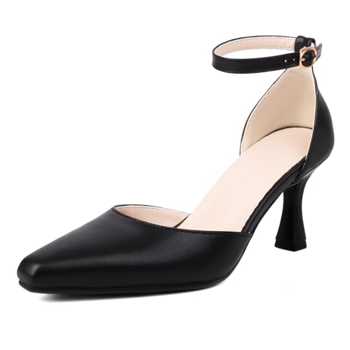 Renessmi Elegant Abend Pointed Toe Stiletto Damensandalen Geschlossen Knöchelriemchen Mode Arbeit Solid Color Footwear Schwarz Gr 40 EU-41 Cn von Renessmi