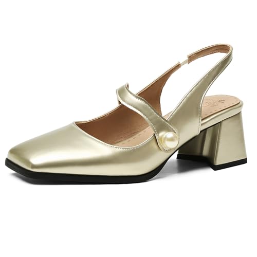 Renessmi Elegant Blockabsatz Geschlossen Slingback Damensandalen Square Toe Lack Weit Fit Solid Color Girl Footwear Gold Gr 39 EU-40 Cn Renessmi Elegant Blockabsatz Geschlossen Slingback Damensandalen Square Toe Lack Weit Fit Solid Color Girl Footwear Gold Gr 39 EU-40 Cn von Renessmi
