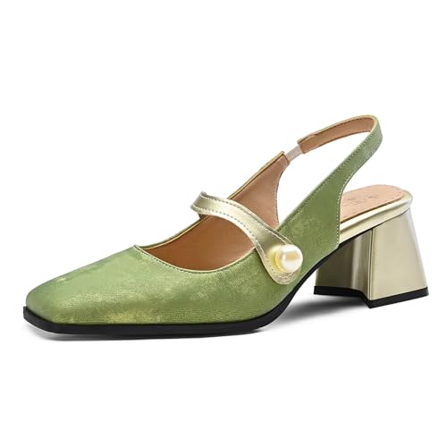 Renessmi Elegant Blockabsatz Geschlossen Slingback Damensandalen Square Toe Lack Weit Fit Solid Color Girl Footwear Gold-Grün Gr 34 EU Renessmi Elegant Blockabsatz Geschlossen Slingback Damensandalen Square Toe Lack Weit Fit Solid Color Girl Footwear Gold-Grün Gr 34 EU von Renessmi
