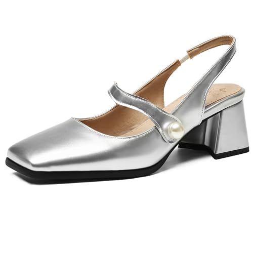 Renessmi Elegant Blockabsatz Geschlossen Slingback Damensandalen Square Toe Lack Weit Fit Solid Color Girl Footwear Silber Gr 36 EU Renessmi Elegant Blockabsatz Geschlossen Slingback Damensandalen Square Toe Lack Weit Fit Solid Color Girl Footwear Silber Gr 36 EU von Renessmi