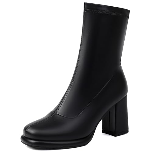 Renessmi Elegant Hochzeit Blockabsatz Plateau Damen Stiefeletten Runde Zehen Ohne Verschluss Back Reißverschluss Anzugstiefel Footwear Schwarz Gr 45 EU-47 Cn von Renessmi