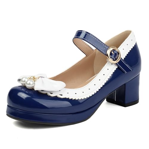 Renessmi Elegant Lack Beaded Schnalle Mary Jane Sweet Damen Schuhe Knöchelriemchen Mitte Blockabsatz Square Toe Plateau Footwear Blau Gr 36.5 EU-37 Cn Renessmi Elegant Lack Beaded Schnalle Mary Jane Sweet Damen Schuhe Knöchelriemchen Mitte Blockabsatz Square Toe Plateau Footwear Blau Gr 36.5 EU-37 Cn von Renessmi