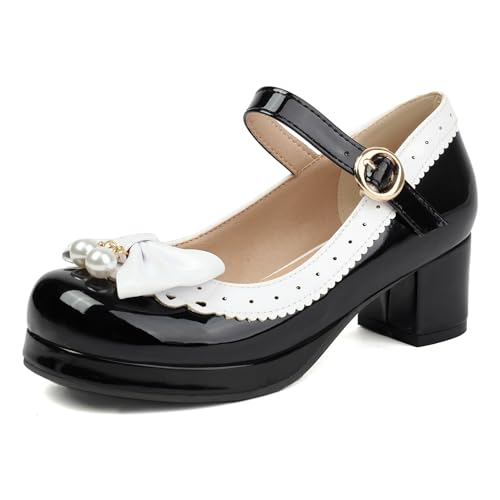 Renessmi Elegant Lack Beaded Schnalle Mary Jane Sweet Damen Schuhe Knöchelriemchen Mitte Blockabsatz Square Toe Plateau Footwear Schwarz Gr 36 EU Renessmi Elegant Lack Beaded Schnalle Mary Jane Sweet Damen Schuhe Knöchelriemchen Mitte Blockabsatz Square Toe Plateau Footwear Schwarz Gr 36 EU von Renessmi