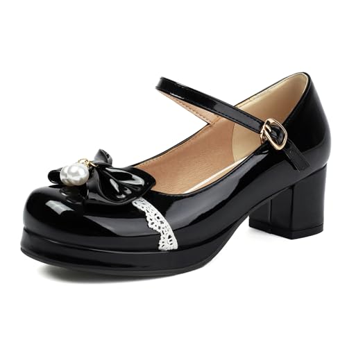 Renessmi Elegant Lack Beaded Schnalle Mary Jane Sweet Damen Schuhe Knöchelriemchen Mitte Blockabsatz Square Toe Plateau Footwear Schwarz Gr 38 EU-39 Cn Renessmi Elegant Lack Beaded Schnalle Mary Jane Sweet Damen Schuhe Knöchelriemchen Mitte Blockabsatz Square Toe Plateau Footwear Schwarz Gr 38 EU-39 Cn von Renessmi